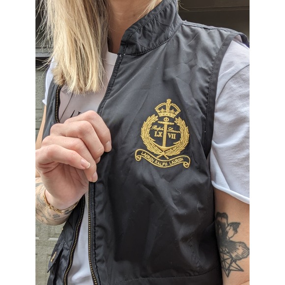 VINTAGE Lauren Ralph Lauren Reversible Embroidered Crest Zipper Vest, RARE - Picture 3 of 10